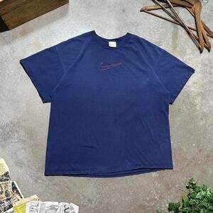 Vintage 90s Nike Center Swoosh Embroidered Tee Mens 2XL Navy Blue Faded Shirt